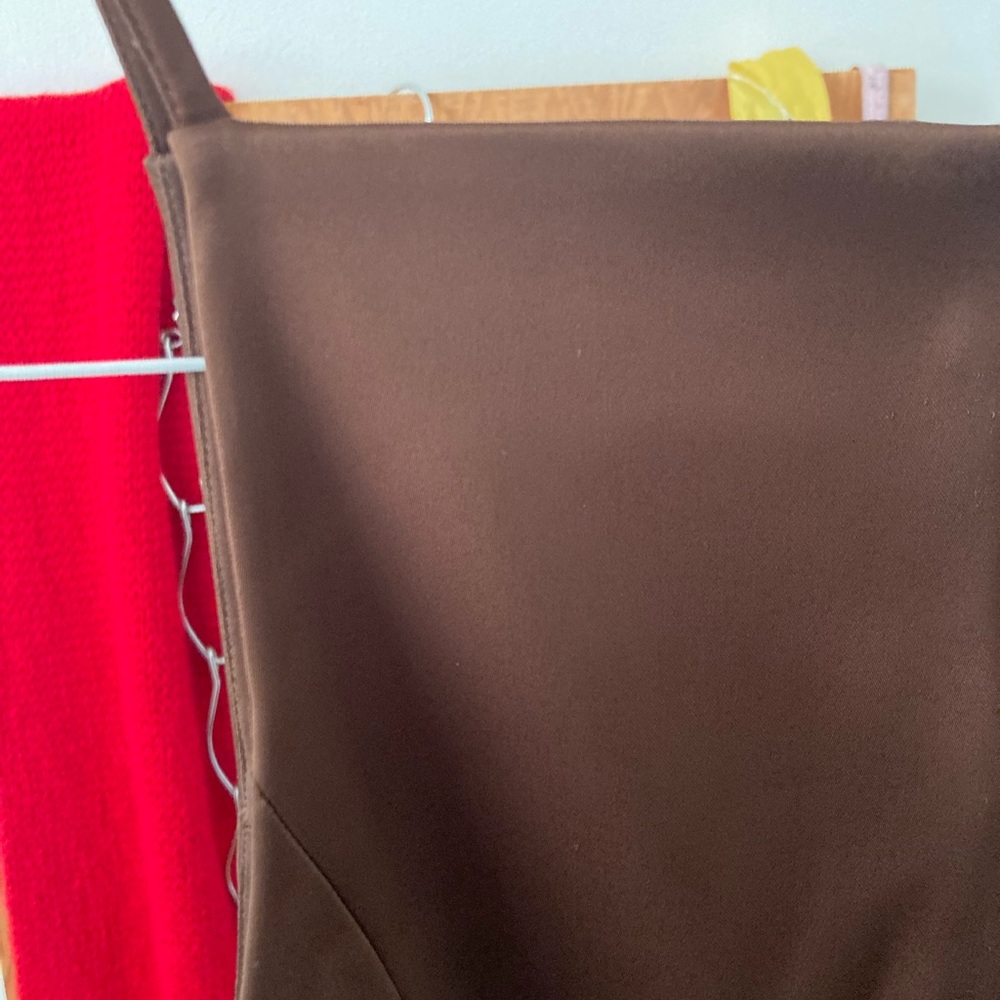 Aritzia Satin Silk Brown Mini Dress Square High Neck - Picture 7 of 10